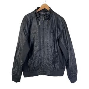 Paper Denim & Cloth Mens Faux Leather Bomber Moto Jacket Black Size XL Full Zip
